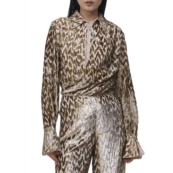 NEW JONATHAN SIMKHAI luella long sleeve deep v top in gold